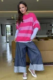  Big Softie Block Stripe Cap Sleeve Knit Top Bubblegum /15=